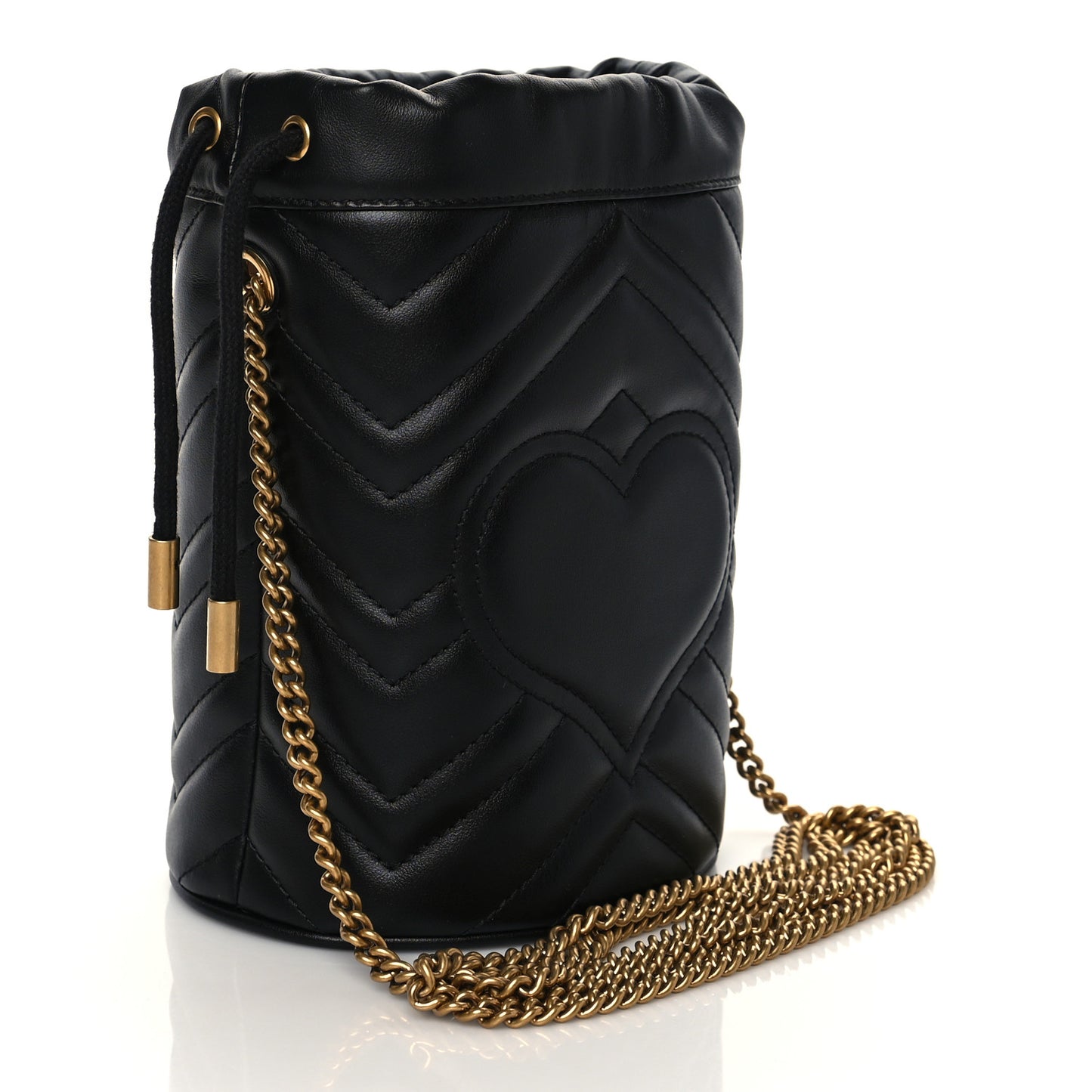 Calfskin Matelasse Mini GG Marmont 2.0 Bucket Bag Black