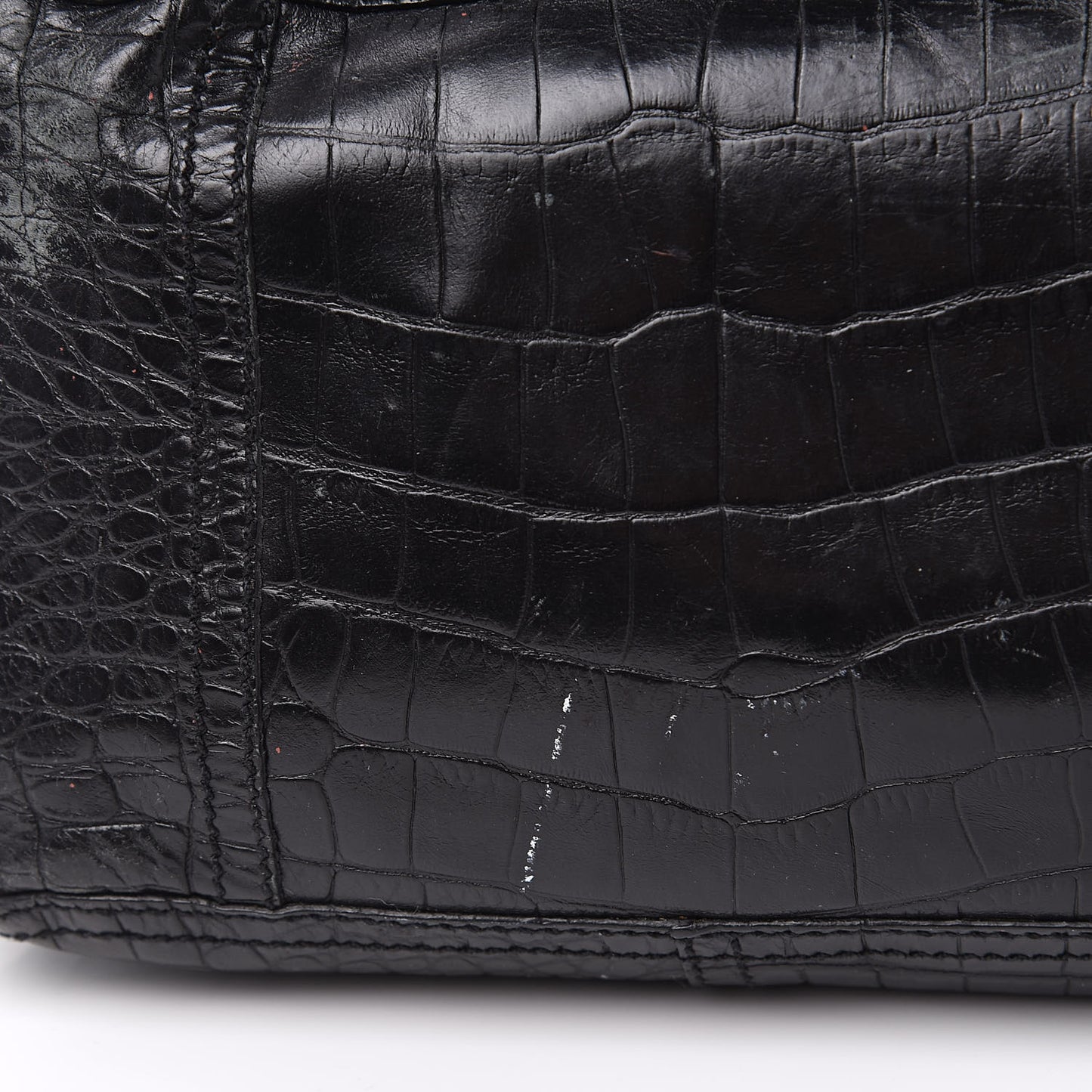 Shiny Calfskin Crocodile Embossed Tote Black
