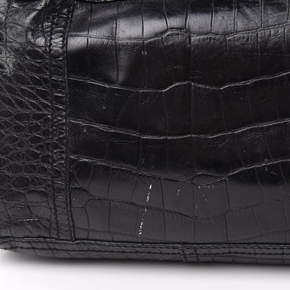 Prada Shiny Calfskin Crocodile Embossed Tote Black 10 of 17