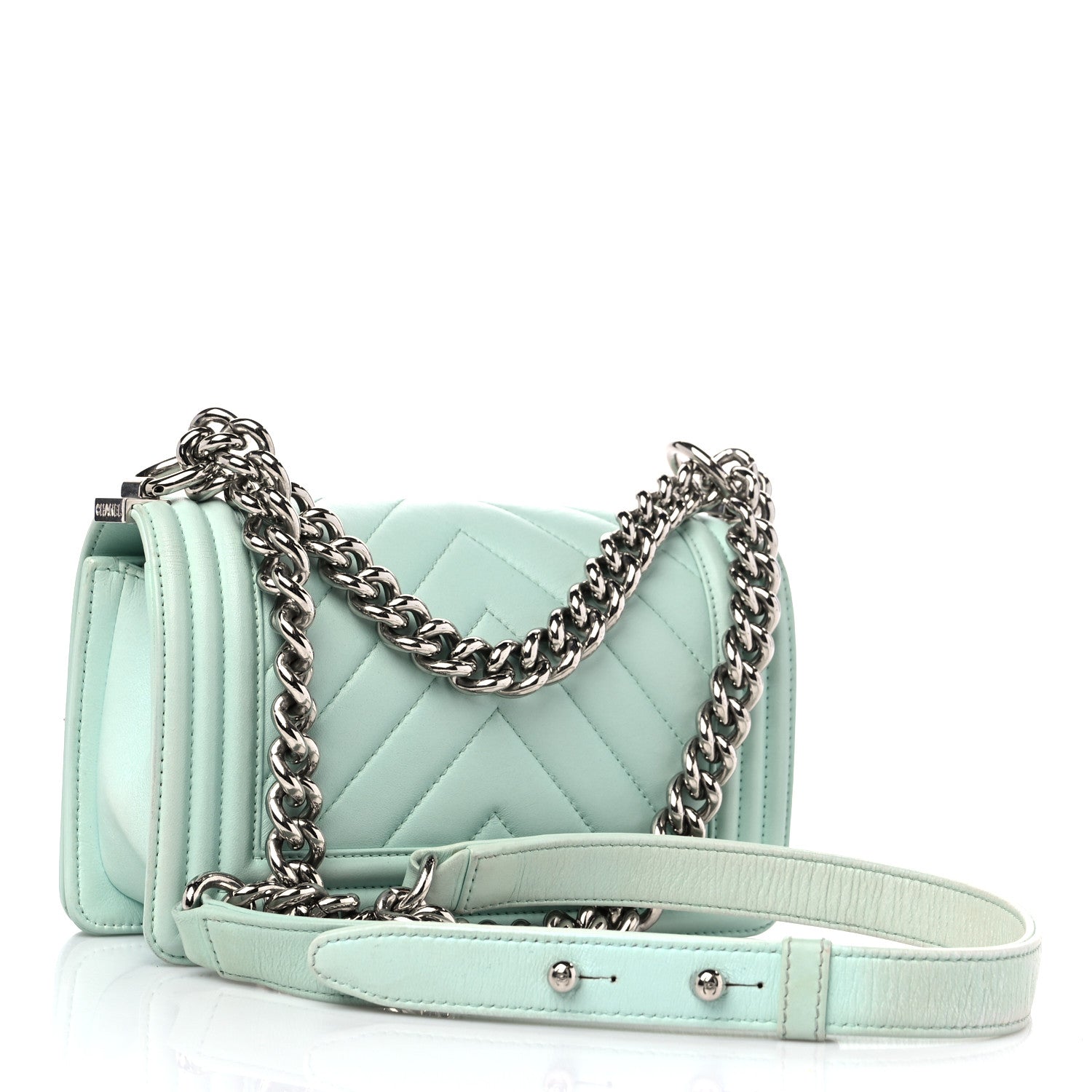 Chanel Iridescent Lambskin Chevron Quilted Small Boy Flap Turquoise 3 of 16