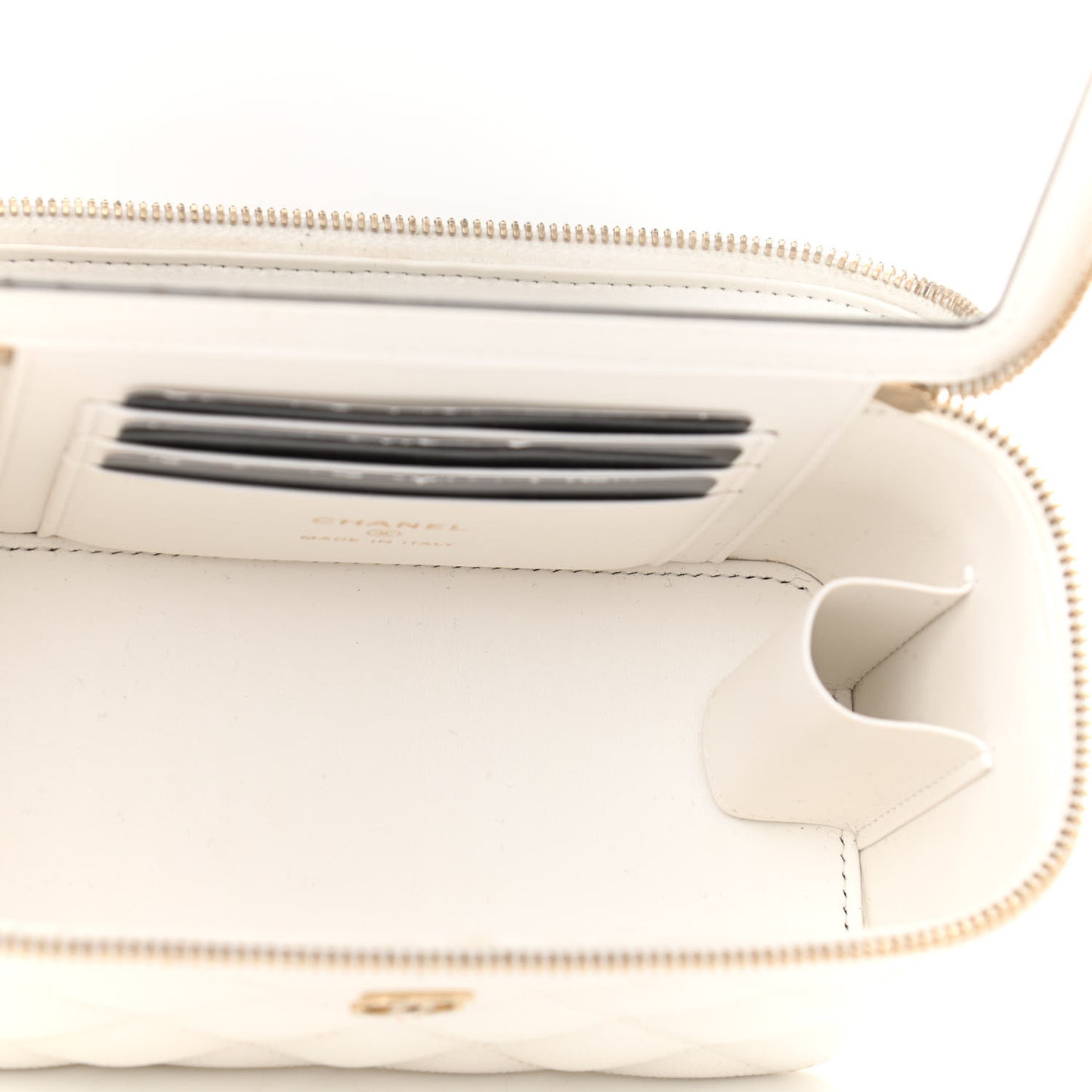 Caviar Quilted Small Vanity Case With Chain White