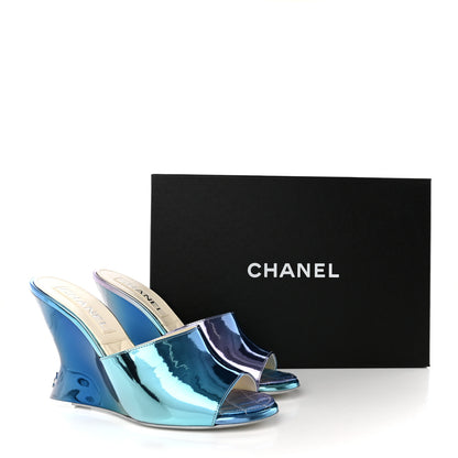 Chanel Laminated Calfskin Wedge Mules 39 Blue Purple 11 of 11