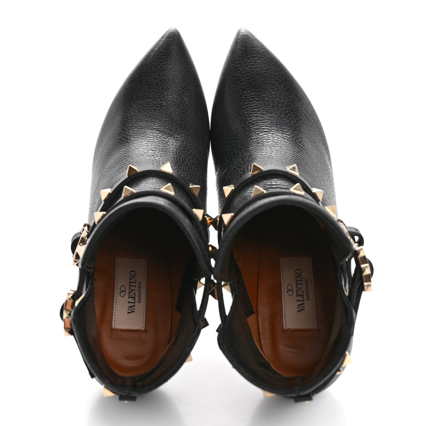 Pebbled Calfskin Rockstud Double Buckle 65mm Ankle Boots 38.5 Black
