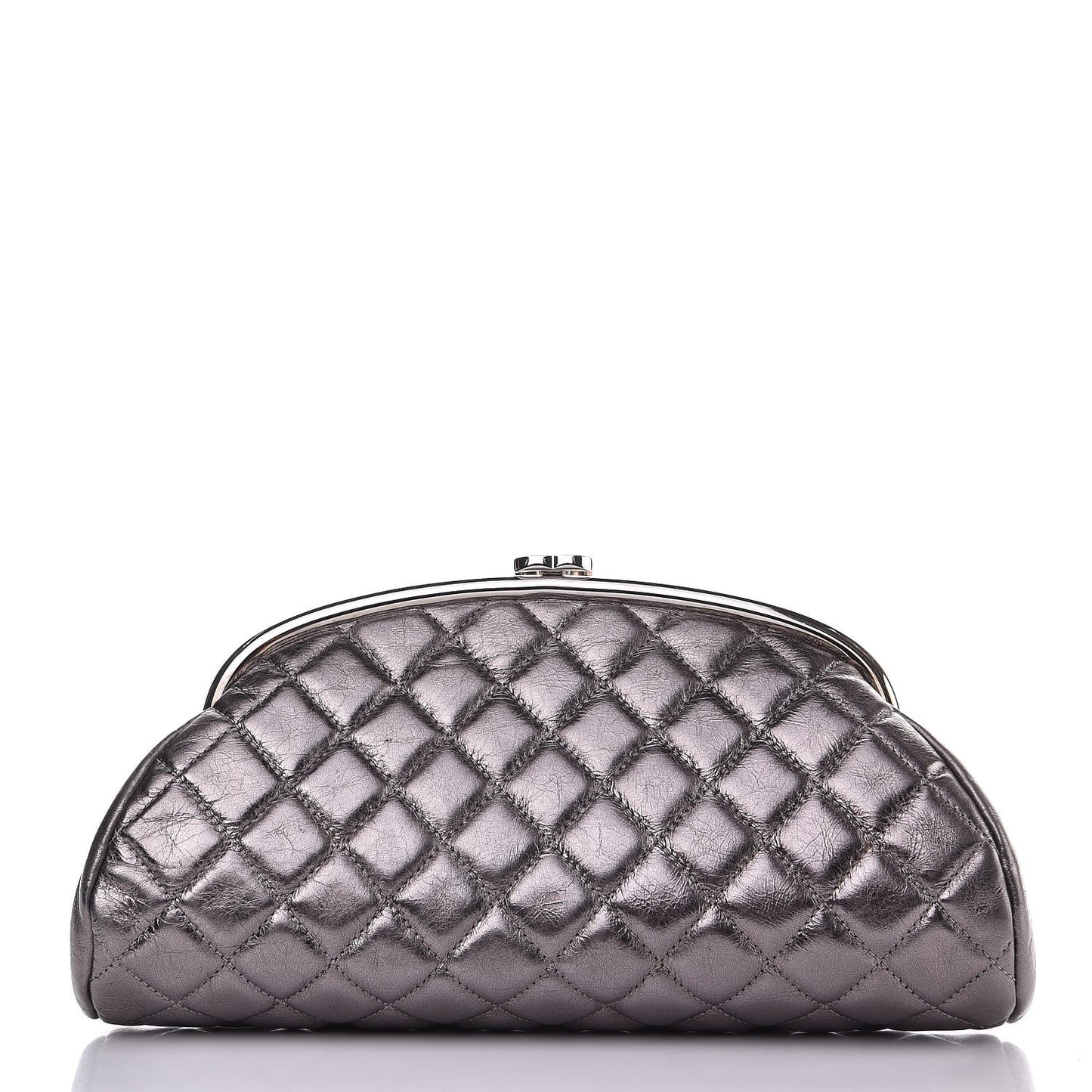 Metallic Aged Calfskin Quilted Timeless Clutch Silver