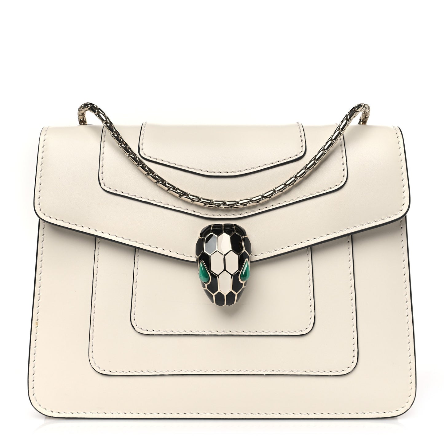 Calfskin Small Serpenti Forever Snake Strap Crossbody Bag White Agate