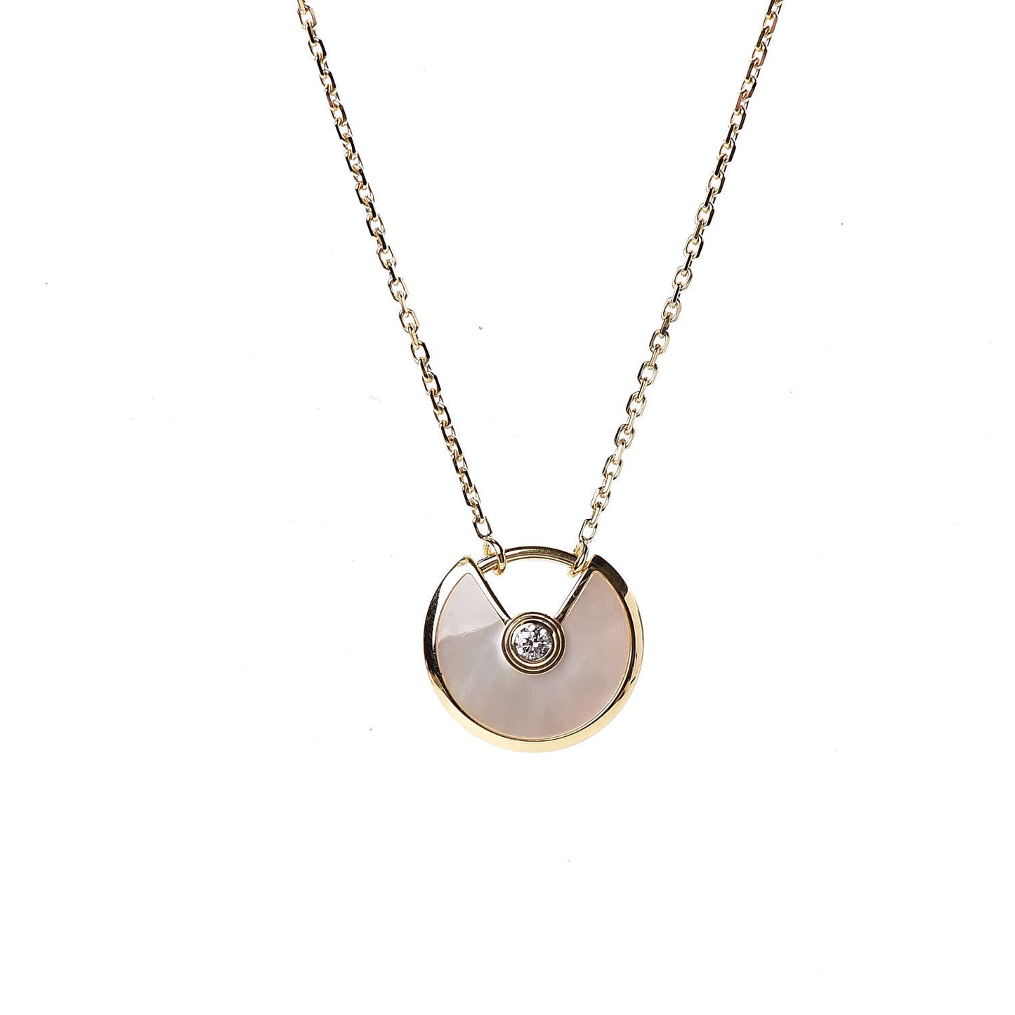 18K Yellow Gold Diamond Mother of Pearl XS Amulette de Cartier Pendant Necklace