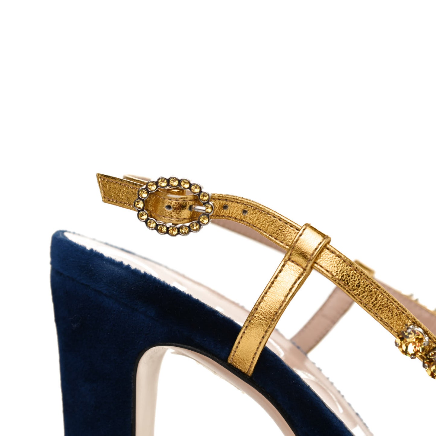 Velvet Nappa Crystal Zephyra Slingback Platform High Heel Sandals 37 Blue Gold
