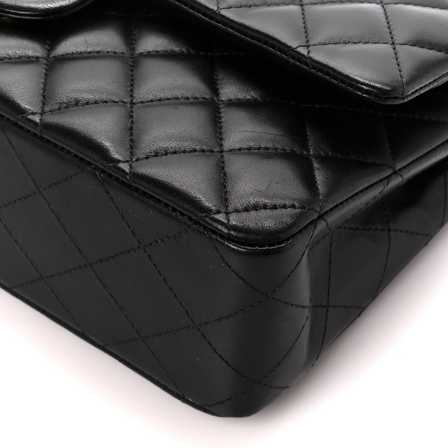 Lambskin Quilted Medium Double Flap Black
