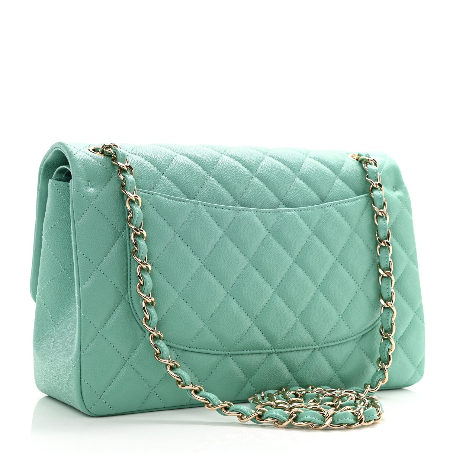 Chanel Caviar Quilted Jumbo Double Flap Green 3 of 10