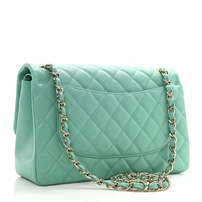 Chanel Caviar Quilted Jumbo Double Flap Green 3 of 10