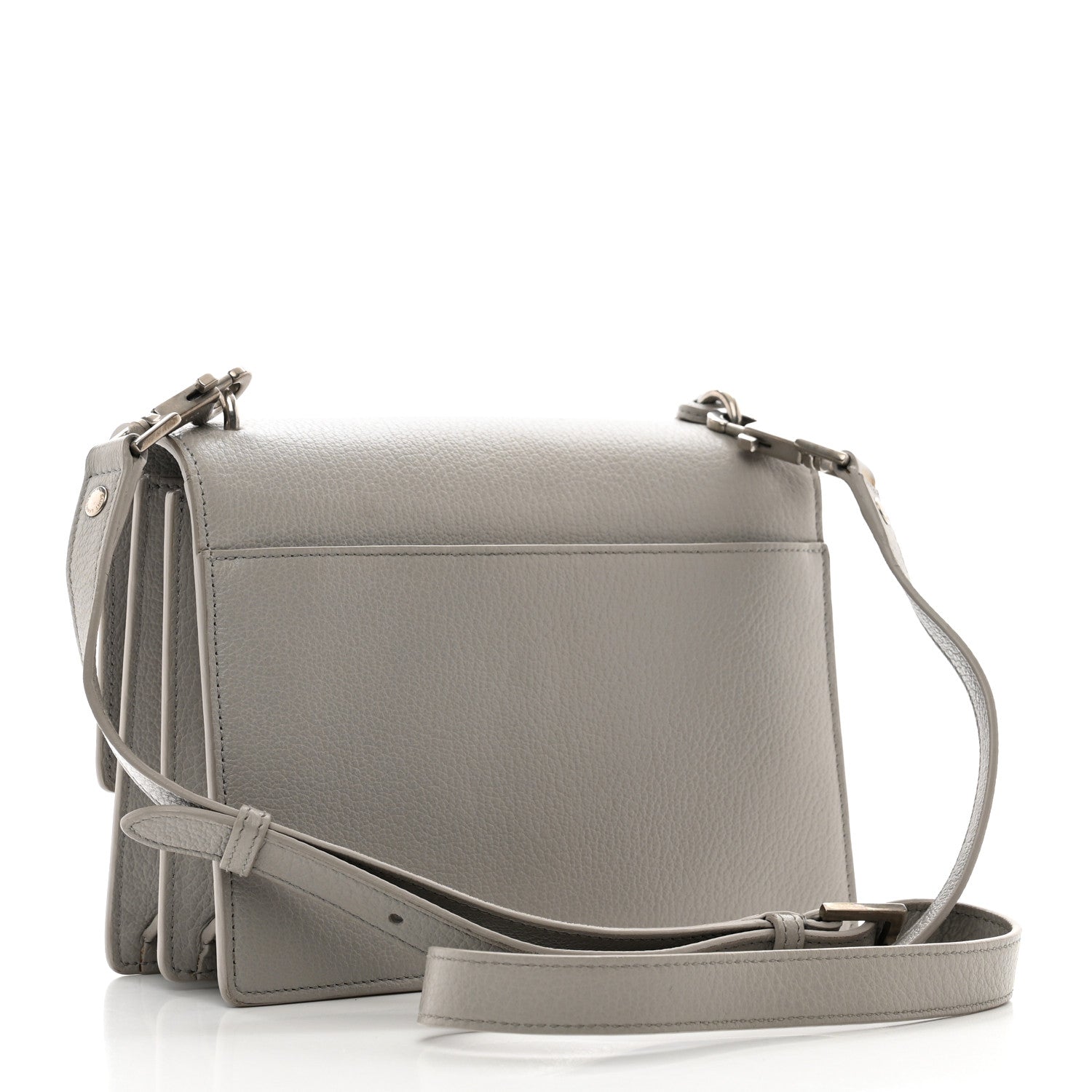 Saint Laurent Grained Calfskin Medium Monogram Sunset Satchel Light Grey 3 of 15