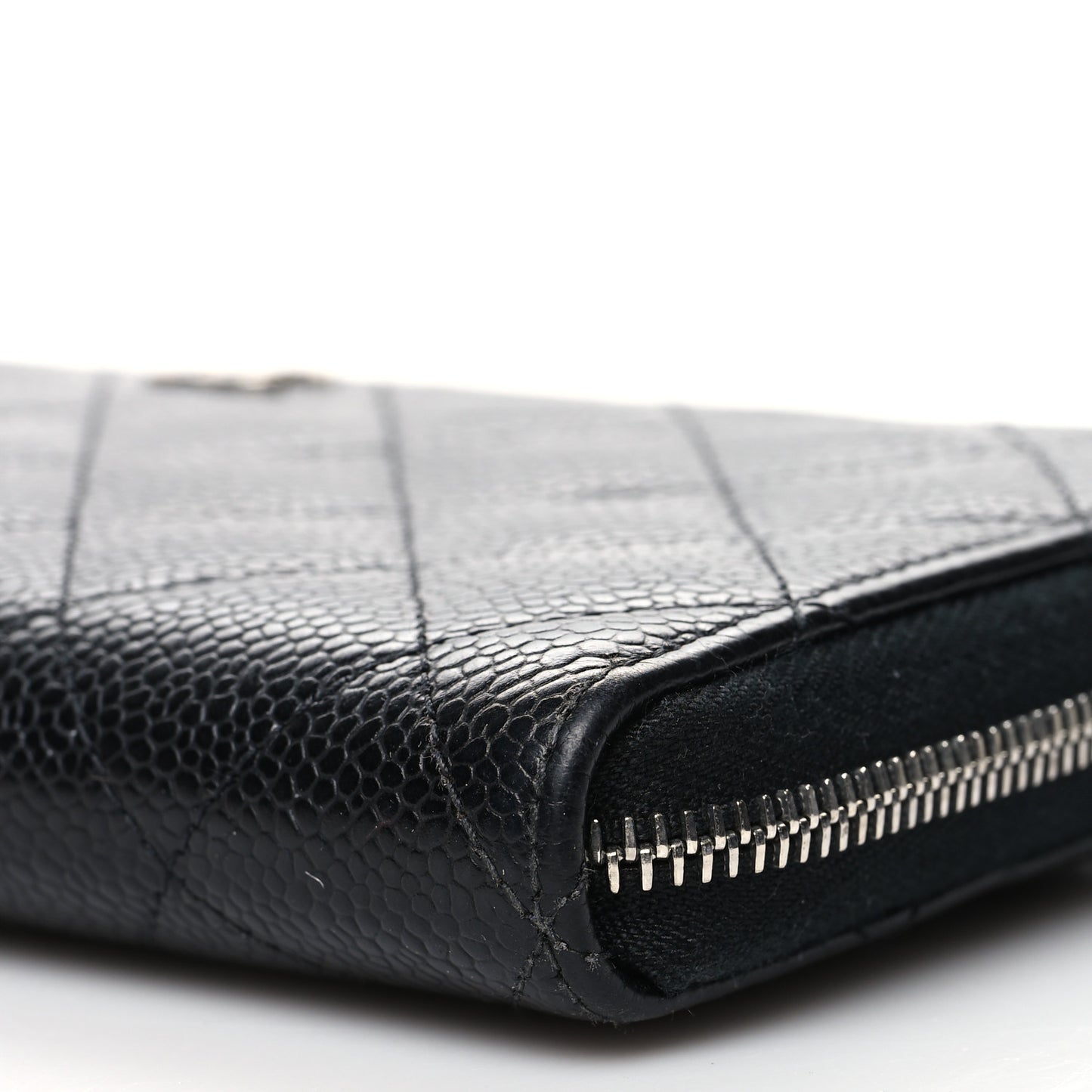 Caviar Quilted Large Gusset Zip Around Wallet Black