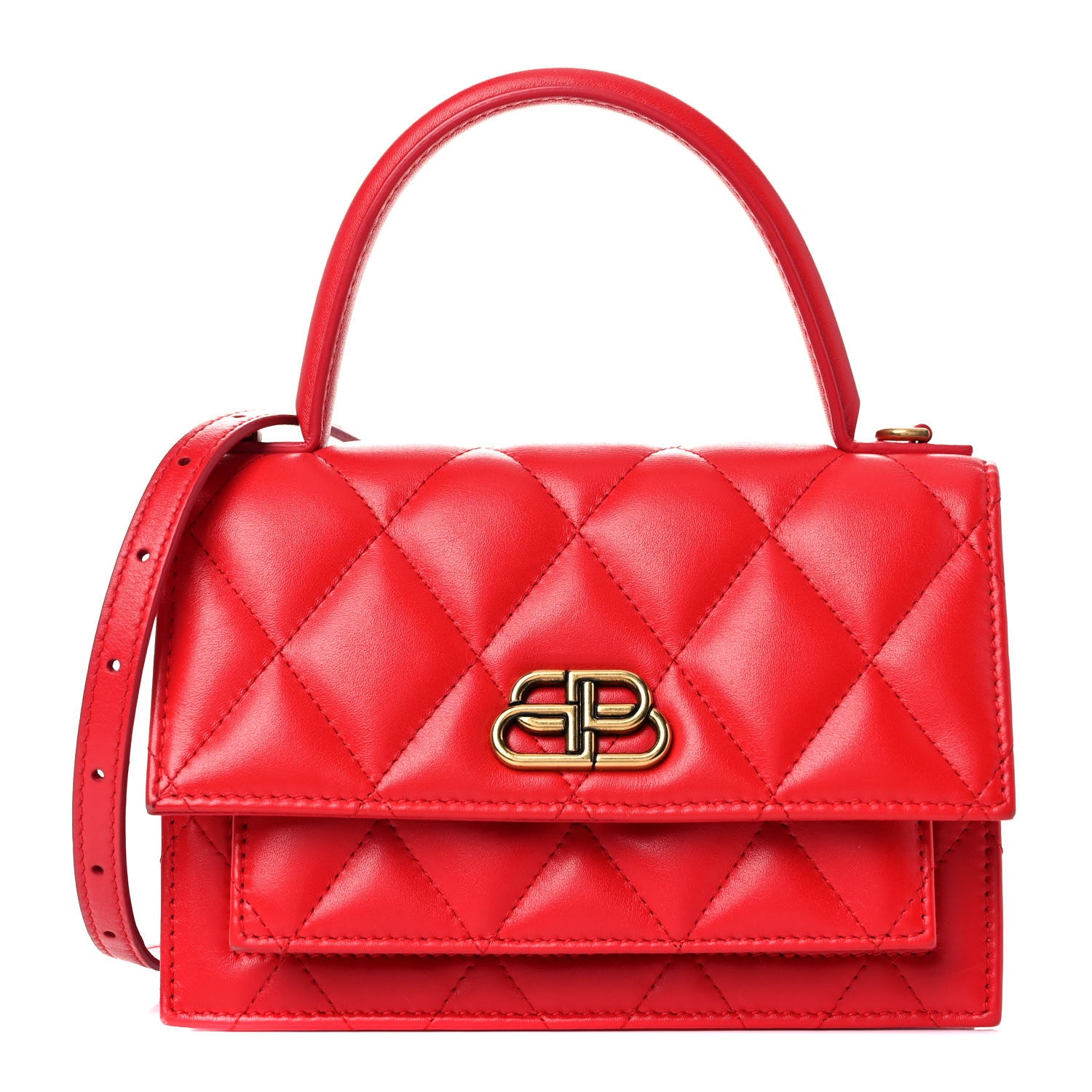 Balenciaga Nappa Calfskin Quilted XS Sharp Top Handle Bag Bright Red 1 of 17