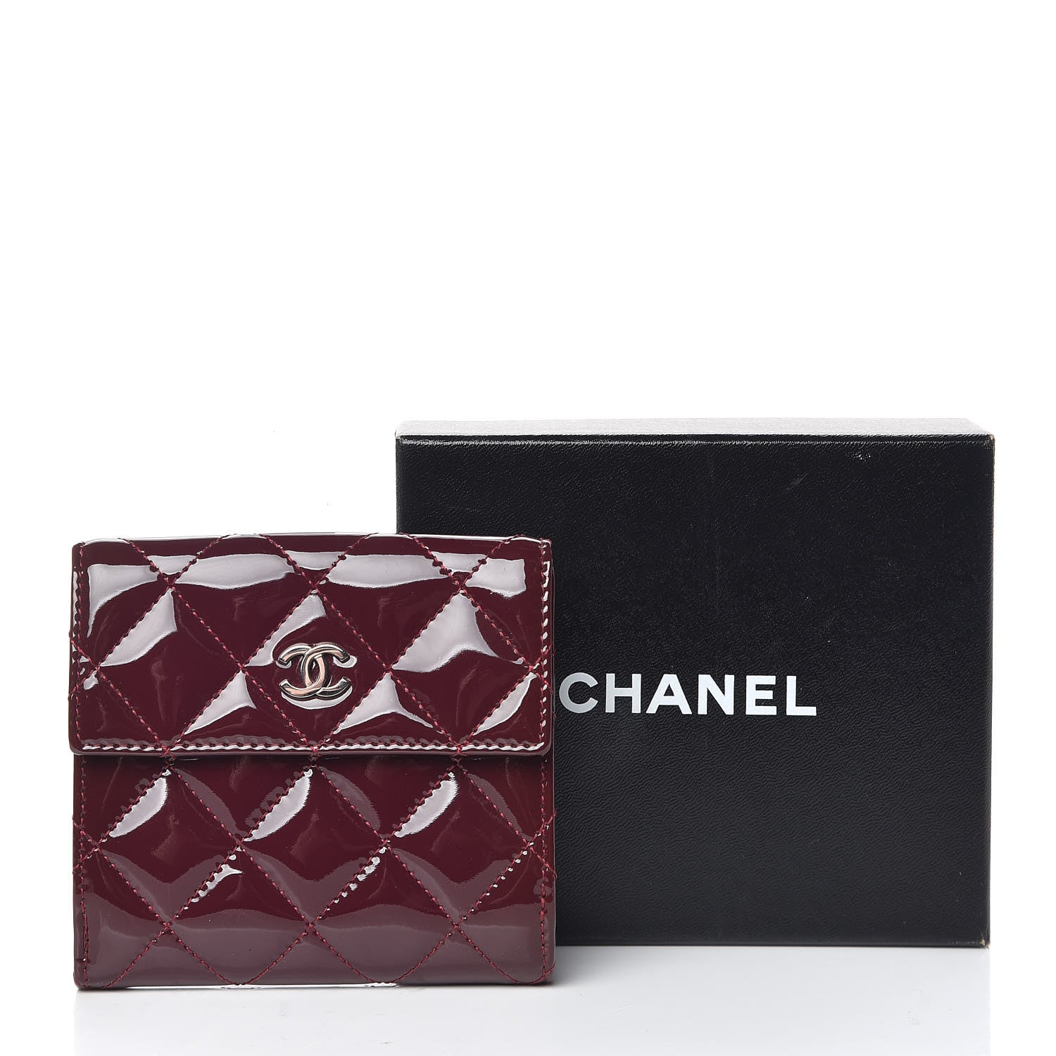 Chanel Patent Quilted Compact French Flap Wallet Dark Red 9 of 9