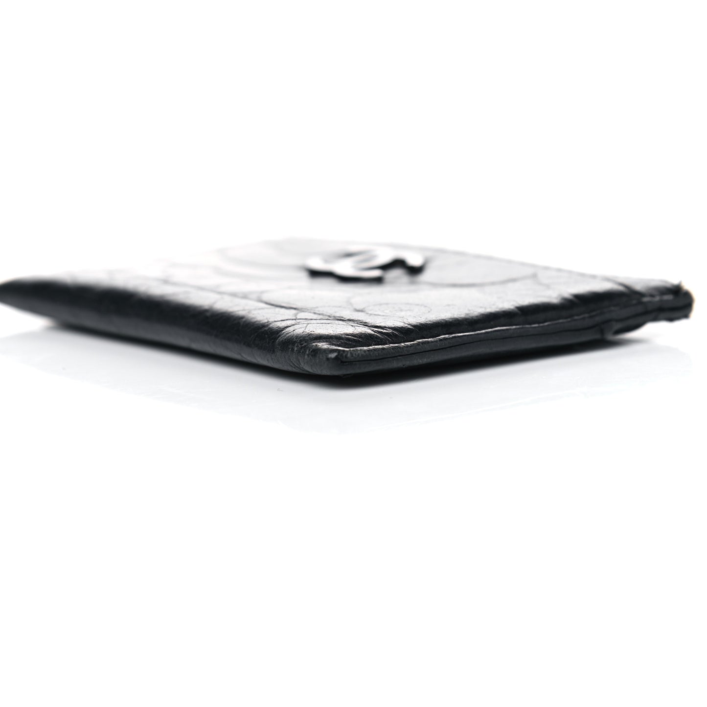 Lambskin Camellia Embossed Card Holder Black