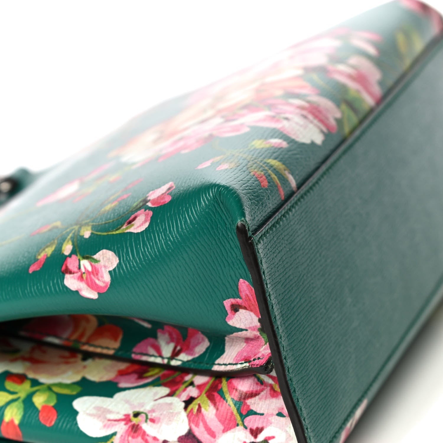 Gucci Shangai Calfskin Blooms Print Small Bamboo Daily Top Handle Bag Clear Bright Emerald Multicolor 12 of 14