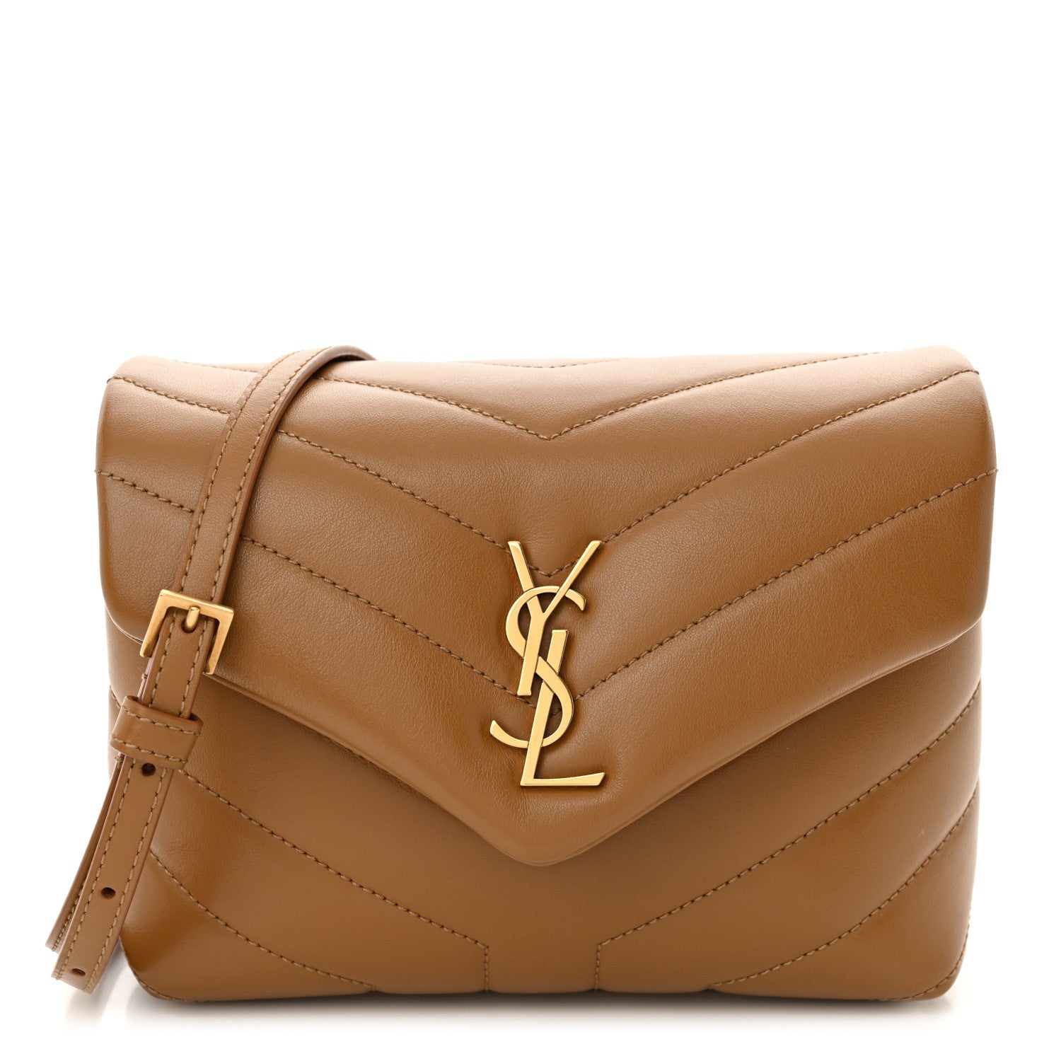 Saint Laurent Calfskin Y Quilted Monogram Toy Loulou Crossbody Bag Dark Natural 1 of 10