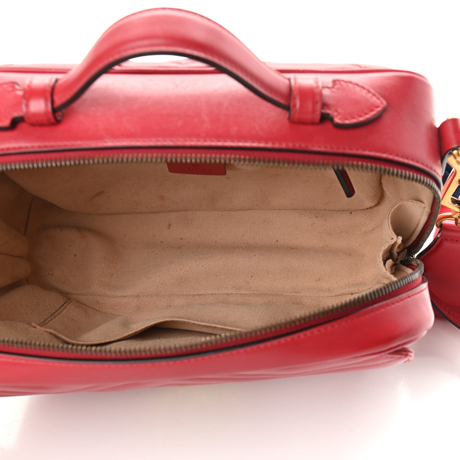 Gucci Calfskin Matelasse Sylvie Web Small GG Marmont Top Handle Shoulder Bag Hibiscus Red 5 of 9