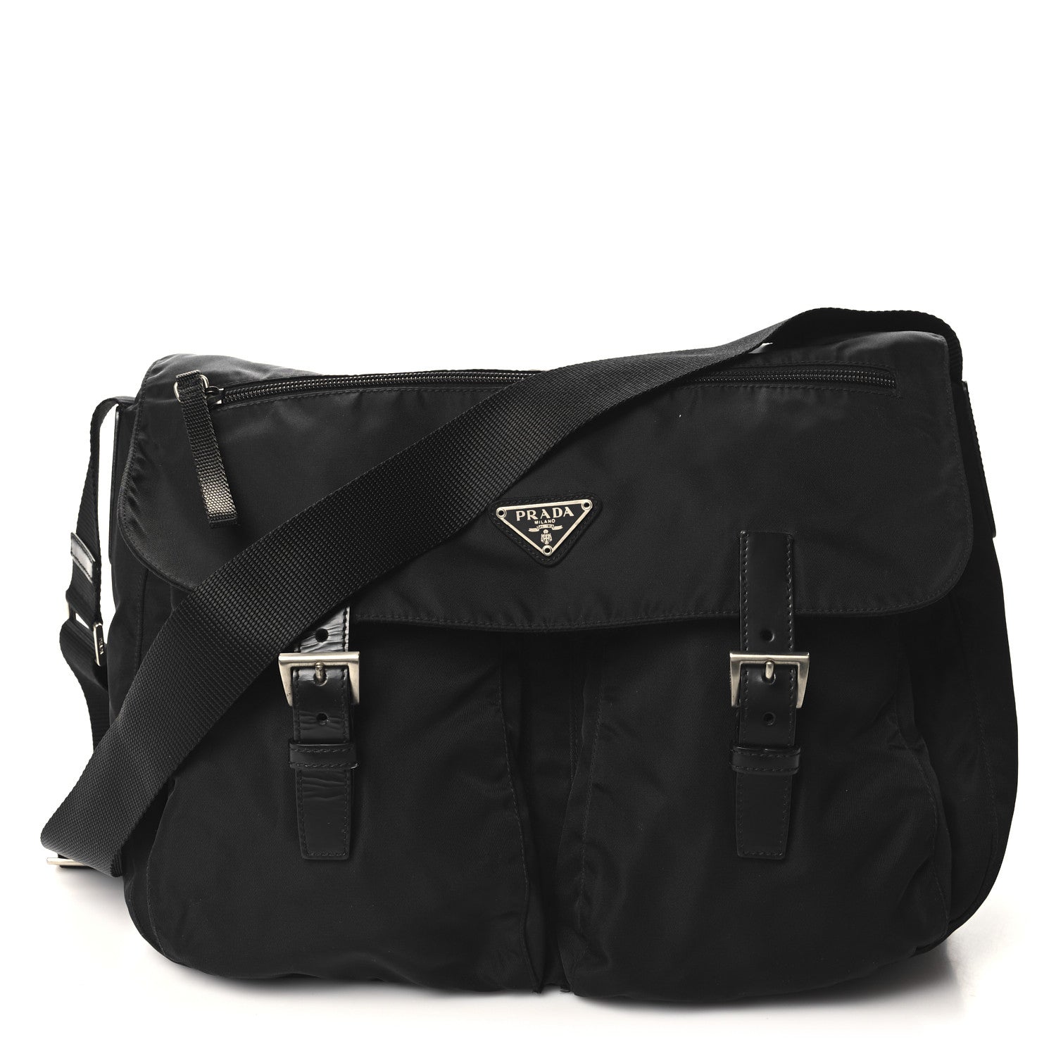 Prada Tessuto Nylon Saffiano Vela Messenger Bag Black 1 of 13