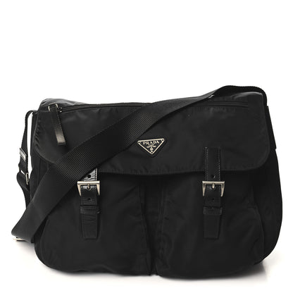 Prada Tessuto Nylon Saffiano Vela Messenger Bag Black 1 of 13