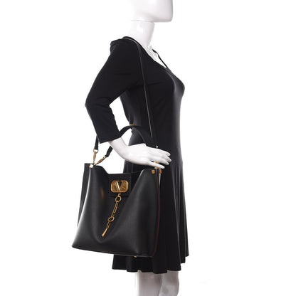 Valentino Garavani Grainy Calfskin Escape Hobo Bag Black 2 of 10