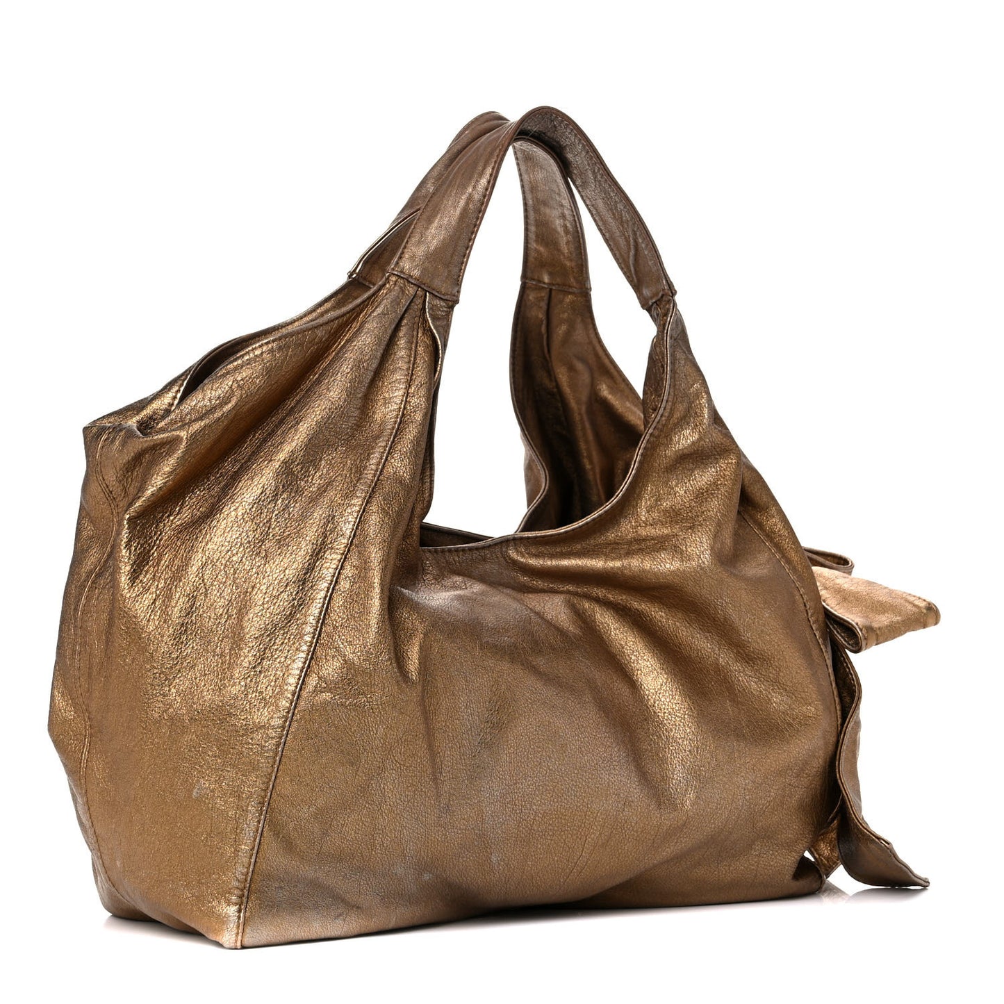 Metallic Calfskin Small Nuage Bow Hobo Gold