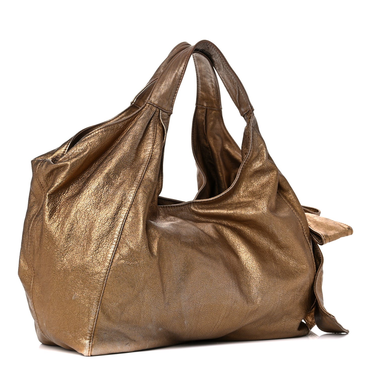 Valentino Garavani Metallic Calfskin Small Nuage Bow Hobo Gold 3 of 14
