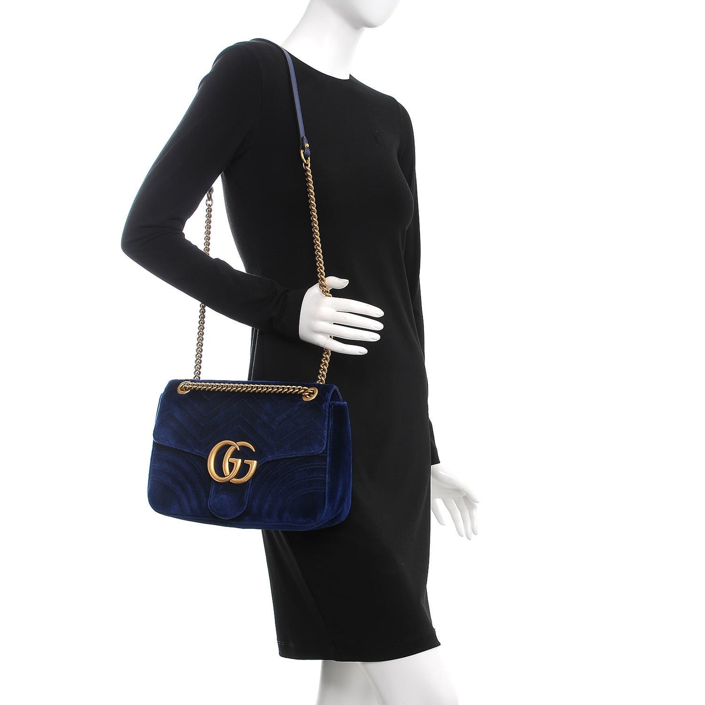 Velvet Matelasse Medium GG Marmont Shoulder Bag Cobalt Blue