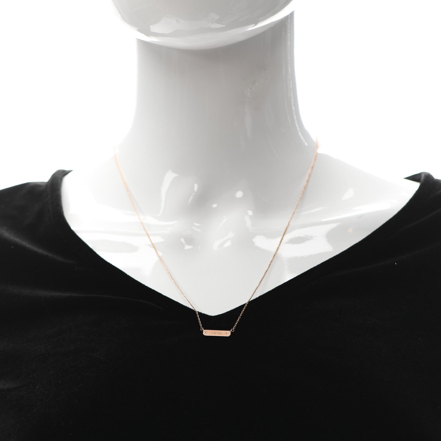 Tiffany 18K Rose Gold Diamond Micro Bar Pendant Necklace 2 of 5