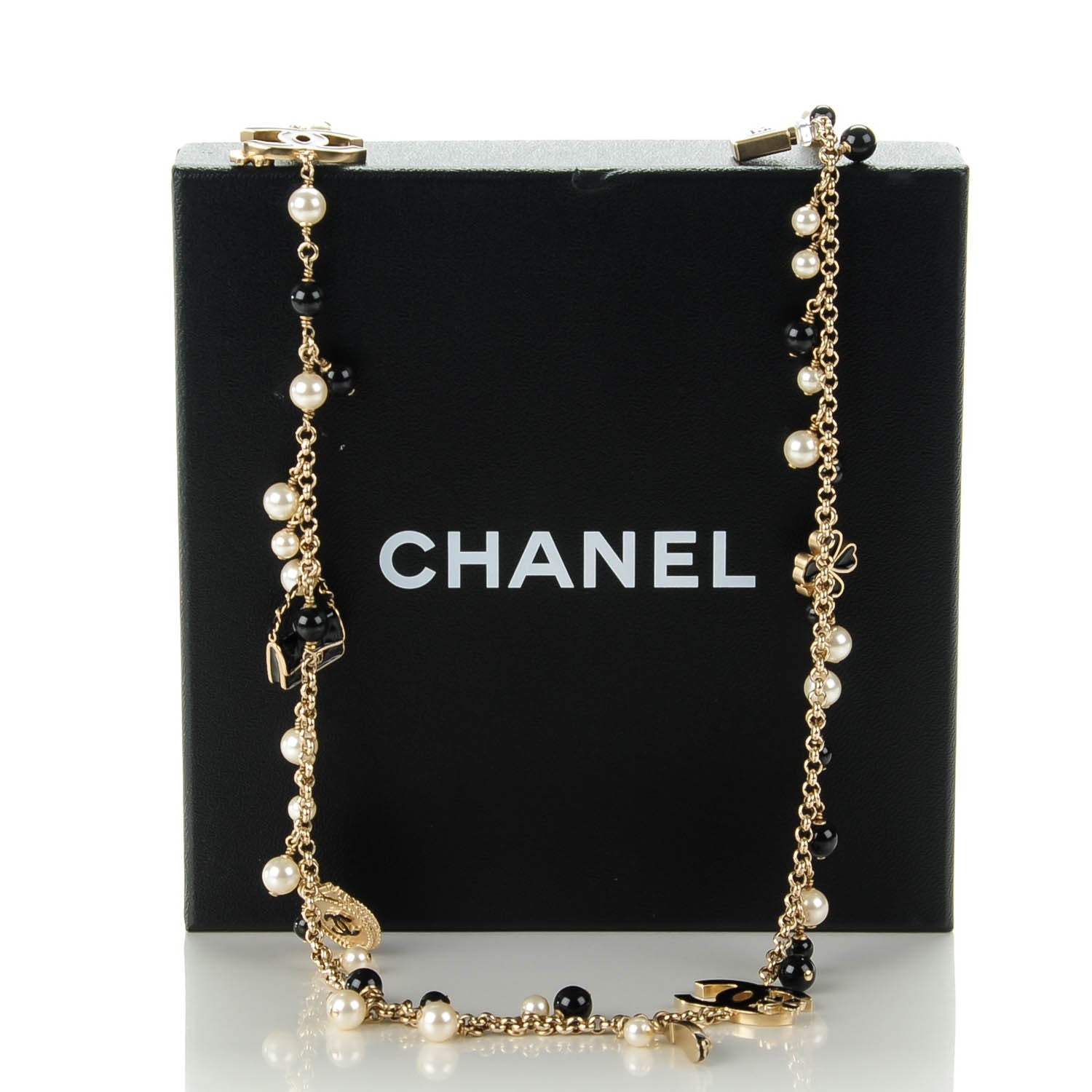 Chanel Pearl Beaded Enamel Coco Charm Long Necklace Gold 4 of 10
