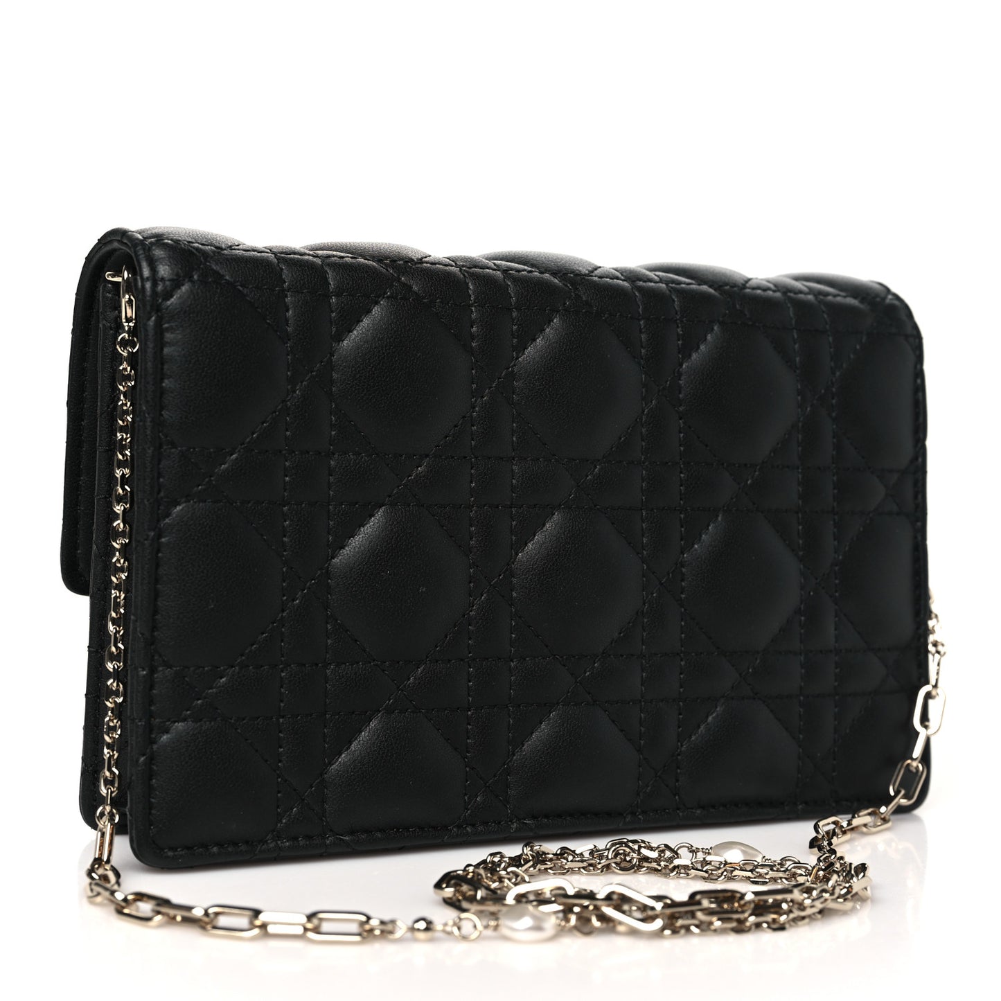 Lambskin Cannage Lady Dior Chain Pouch Black