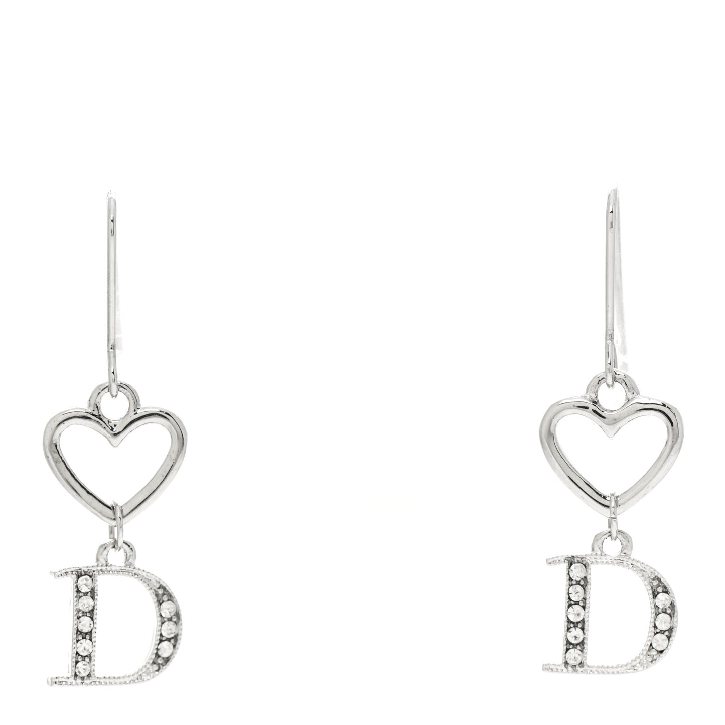 Crystal Heart Drop Earrings Silver