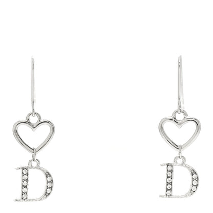 Christian Dior Crystal Heart Drop Earrings Silver 1 of 4