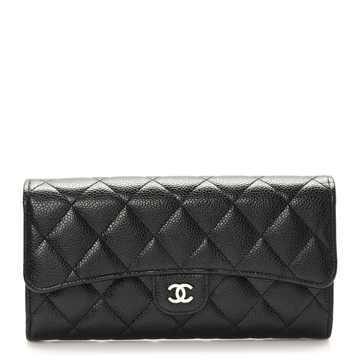 Caviar Quilted Large Gusset Flap Wallet Black