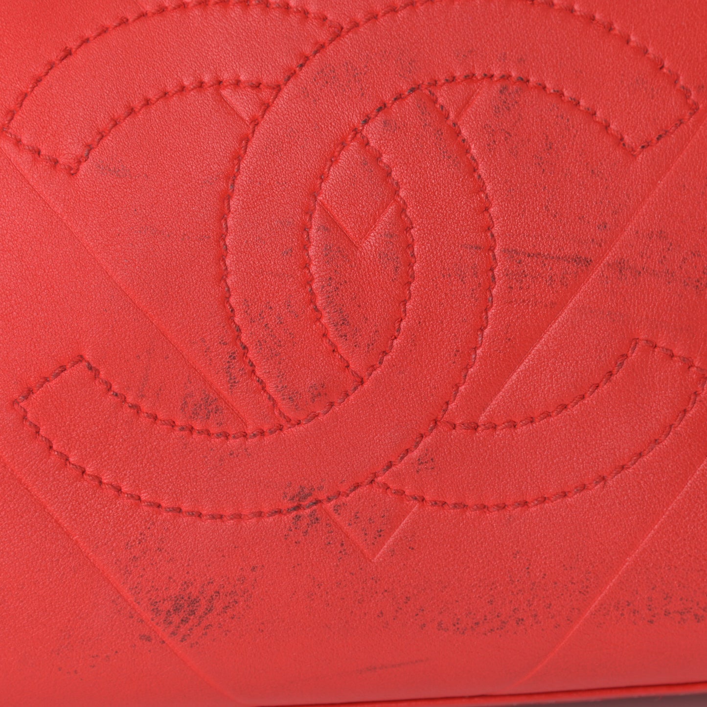 Calfskin CC Chevron All Day Long Tote Red
