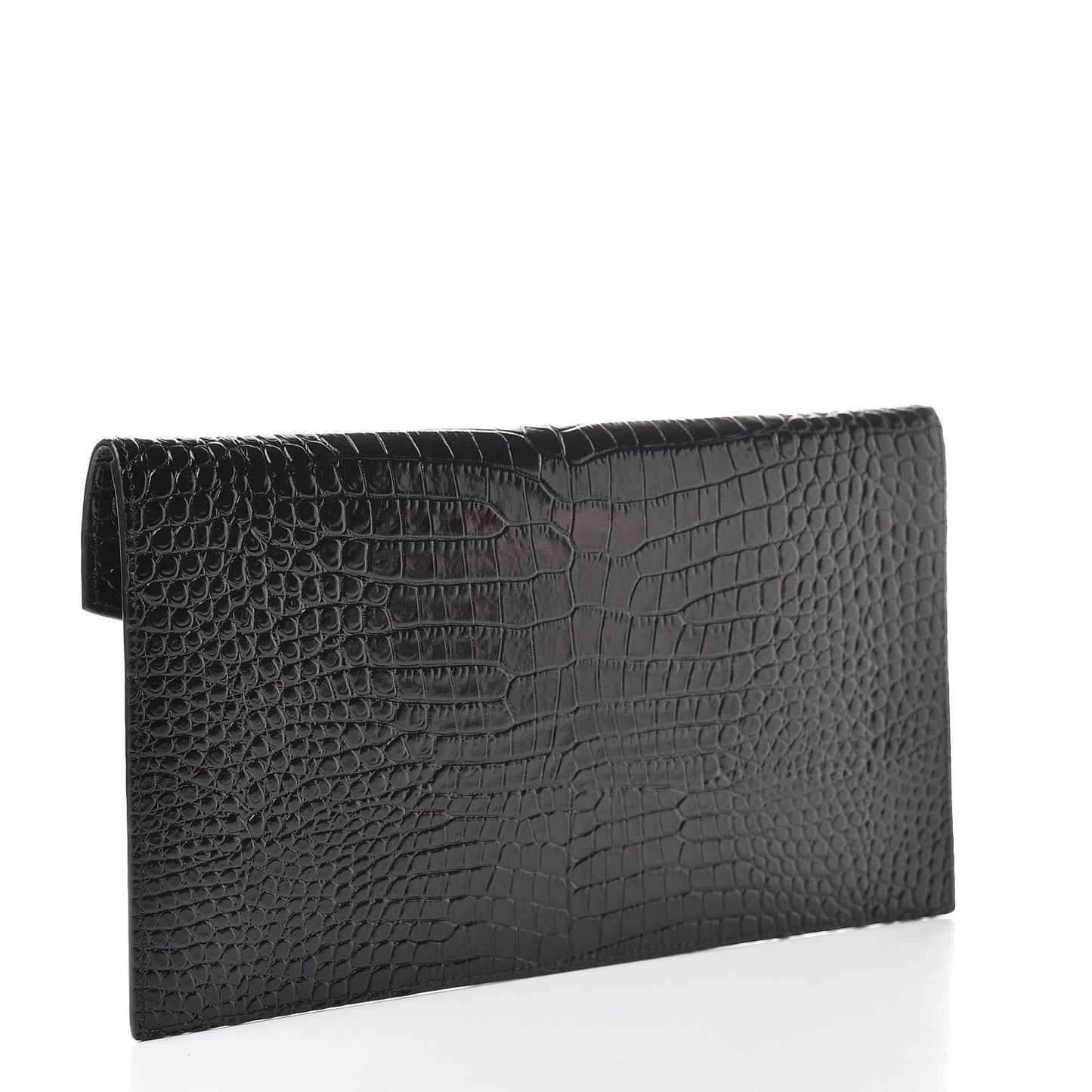 Calfskin Crocodile Embossed Uptown Monogram Clutch Black