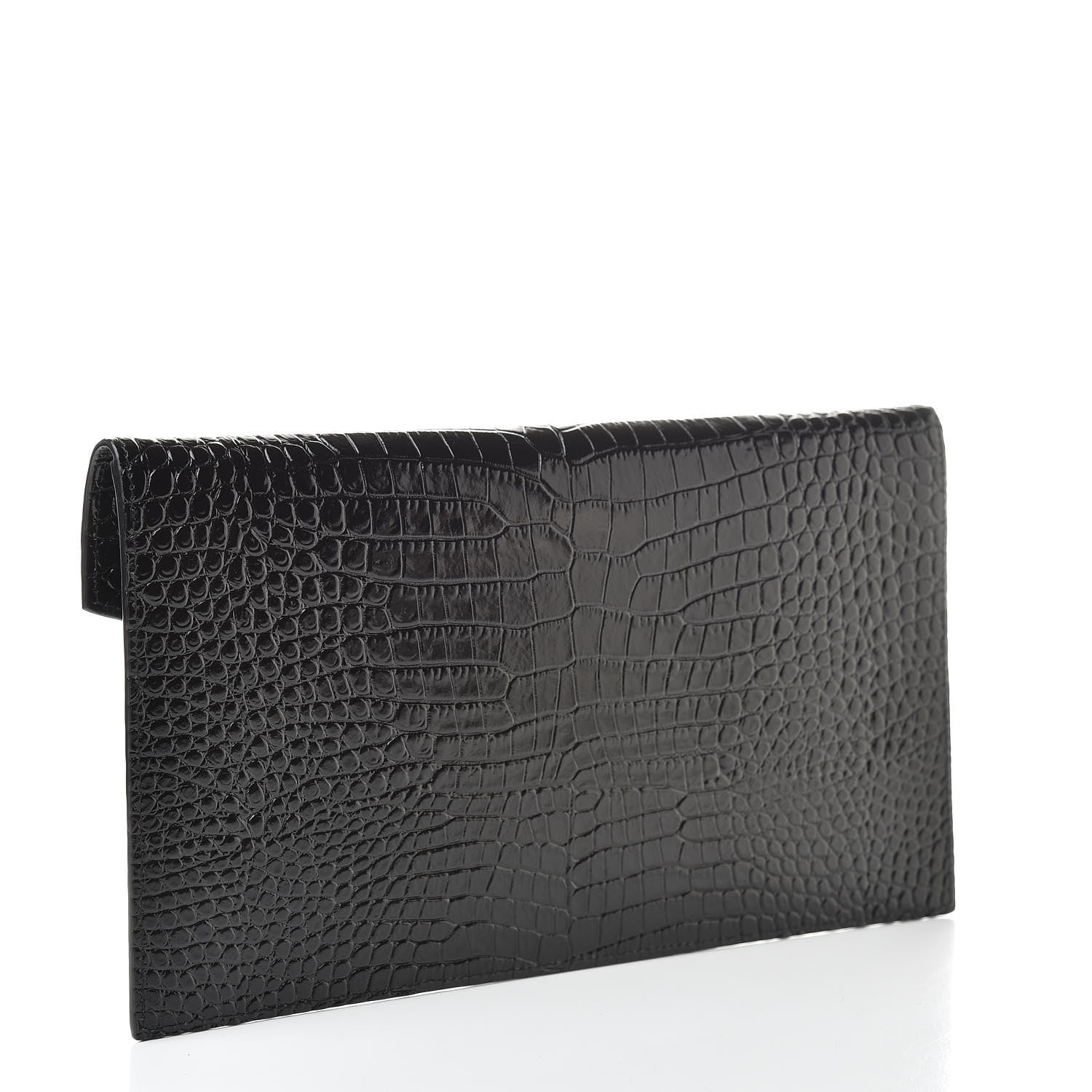 Saint Laurent Calfskin Crocodile Embossed Uptown Monogram Clutch Black 3 of 8