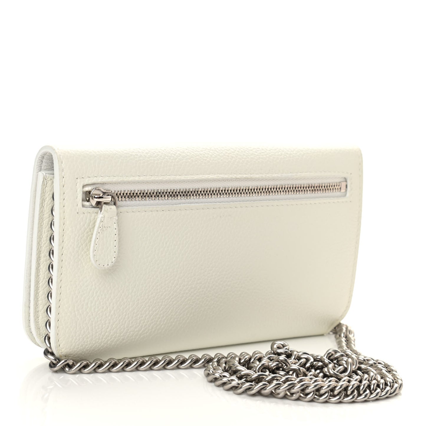 Grained Calfskin Logo Cash Phone Holder Wallet On Chain White Fluo Pink