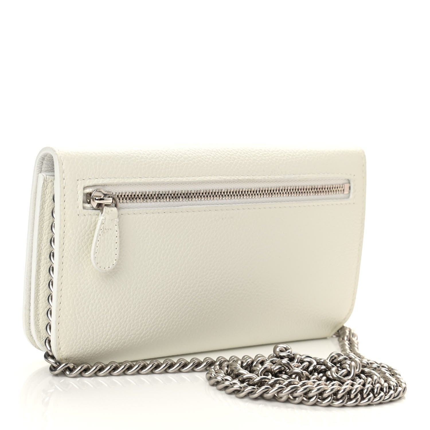 Balenciaga Grained Calfskin Logo Cash Phone Holder Wallet On Chain White Fluo Pink 3 of 9
