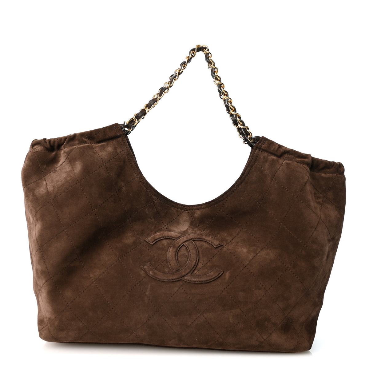 Chanel Suede Quilted Neo Cabas Small Shopping Tote Dark Brown 1 of 10