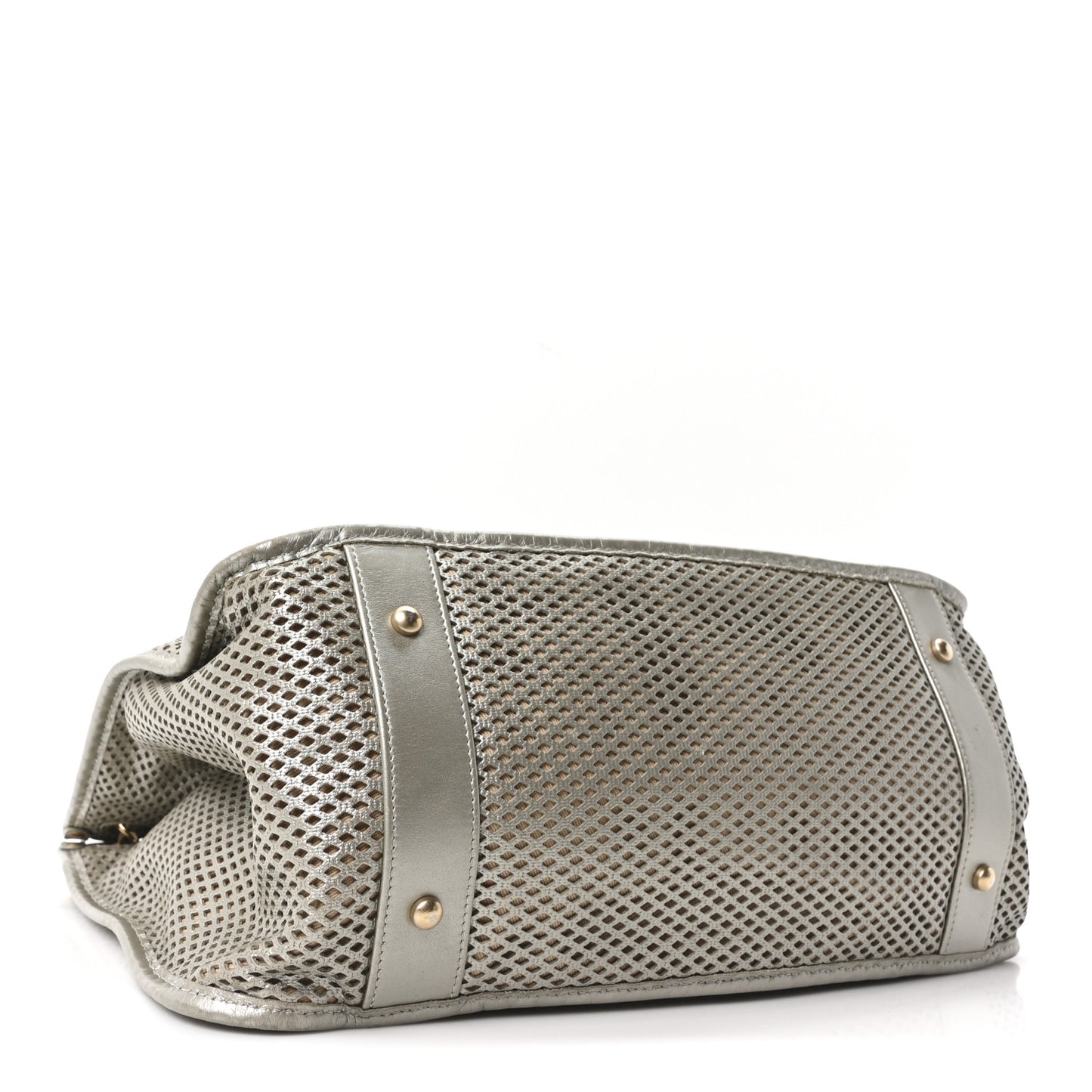 Metallic Calfskin Perforated Up In The Air Tote Silver