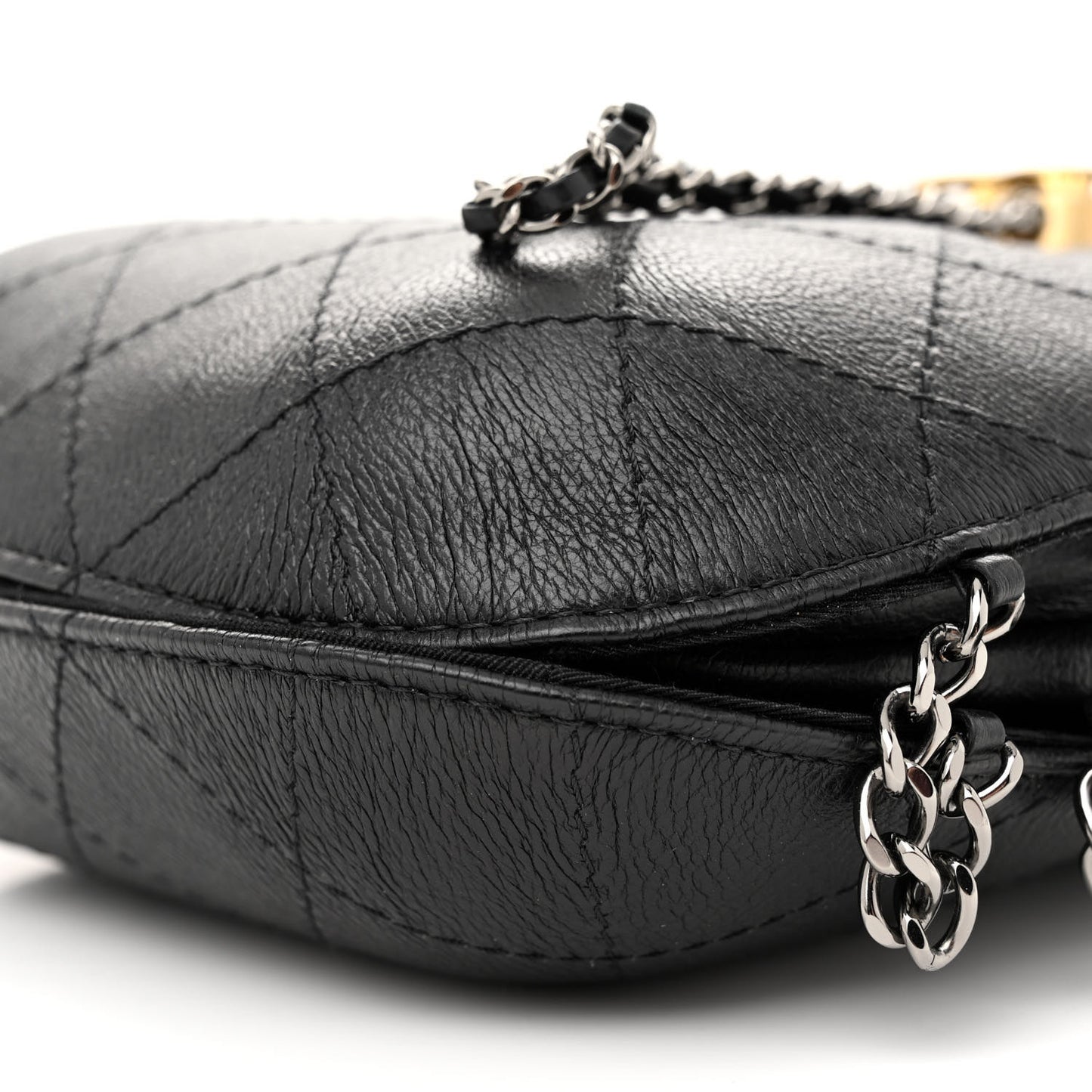 Aged Calfskin Quilted Small Gabrielle Bucket Black