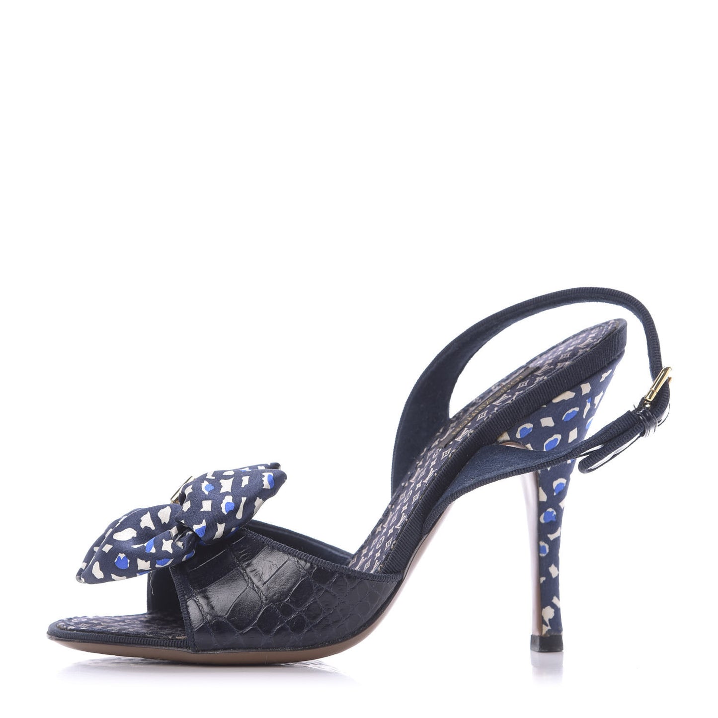 Crocodile Silk Bow Lock Slingback Pumps 36