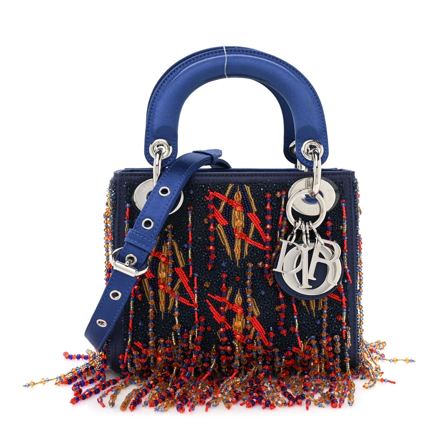 Satin Sequin Embroidered Mini Lady Dior Blue Multicolor