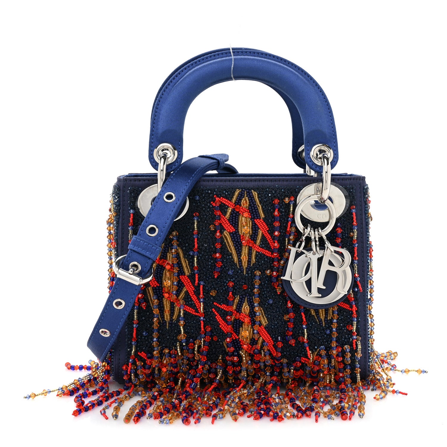 Christian Dior Satin Sequin Embroidered Mini Lady Dior Blue Multicolor 1 of 9