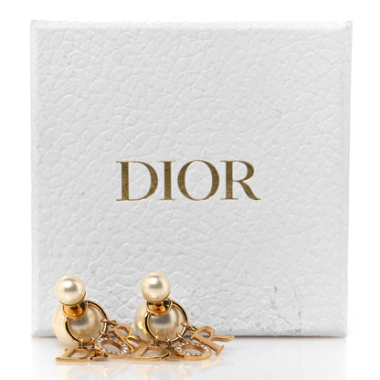 Christian Dior Pearl Crystal Tribal Logo Charms Earrings Gold 5 of 5