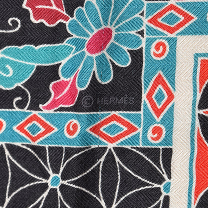 Hermes Cashmere Silk Collections Shawl 140 Fuchsia Vert Jaune 4 of 6