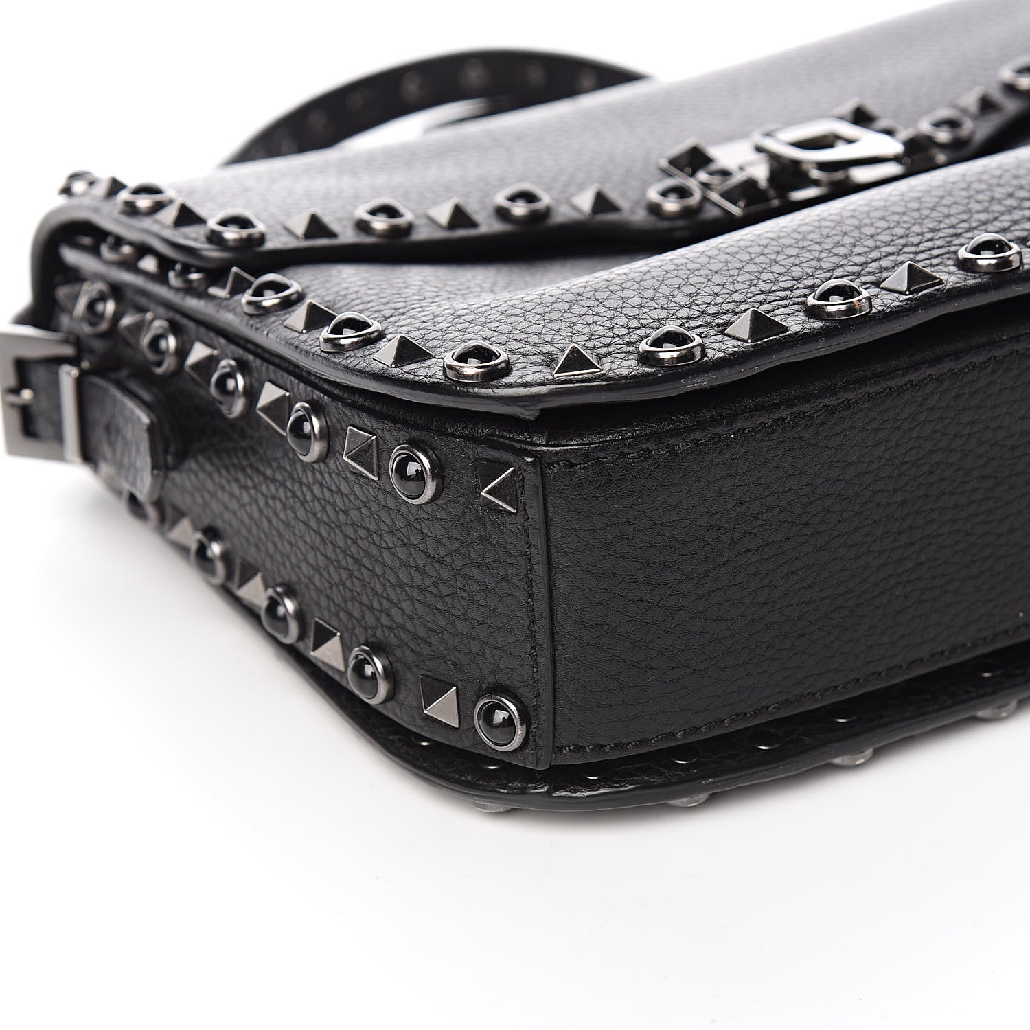 Valentino Garavani Pebbled Calfskin Onyx Medium Rockstud Rolling Flap Saddle Bag Black 7 of 9