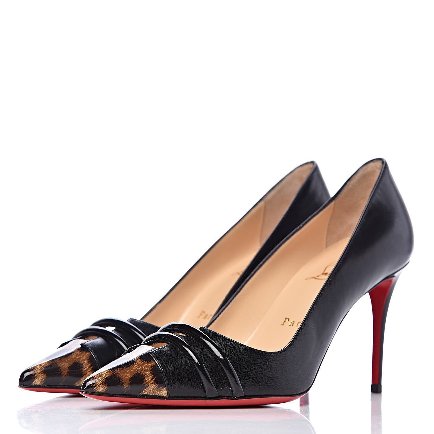 Christian Louboutin Nappa Patent Leopard Print Front Double 85 Pumps 36.5 Black 3 of 9