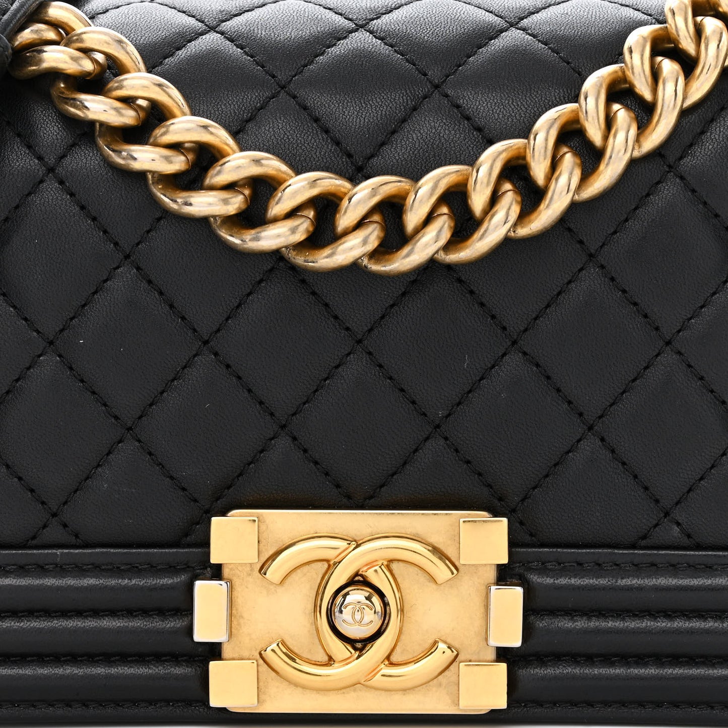 Calfskin Quilted Small Boy Flap Black